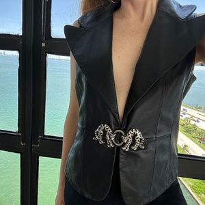 Outerwear by Lisa Lamb Skin Vest with Cheetah Clasp